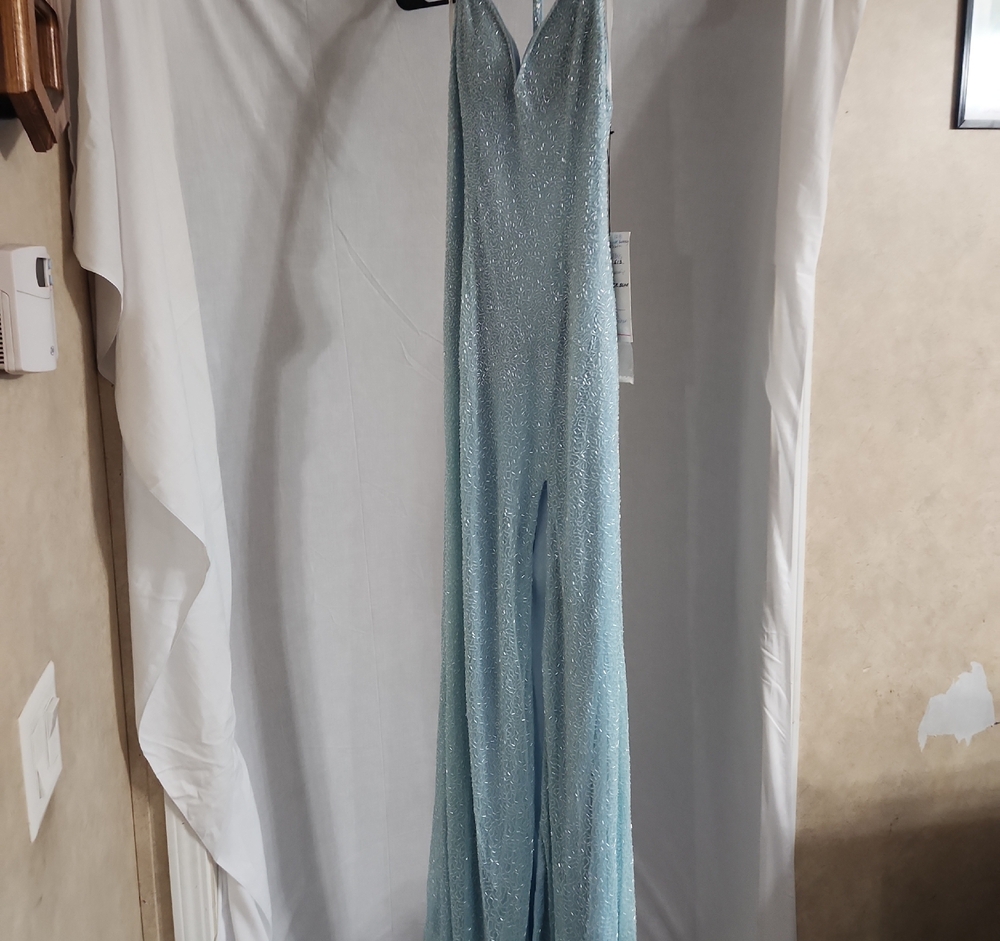 Primavera Couture Powder Blue Slit Dress with Elegant Design